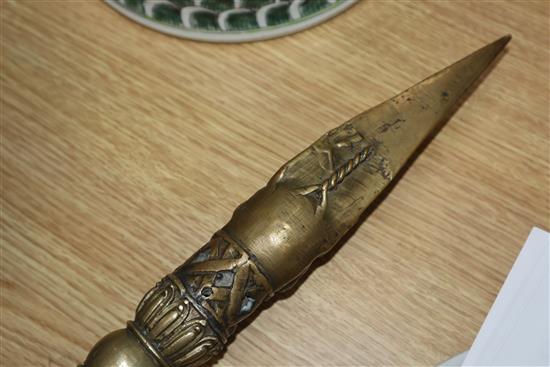 A Tibetan bronze phurba length 46cm